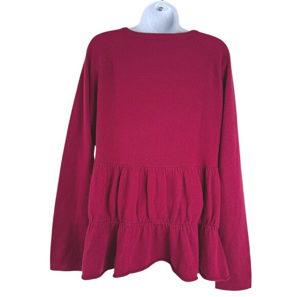 Garnet Hill Cashmere Peplum Sweater XL Red Burgundy Long Sleeve FS-1442 - Picture 4 of 7